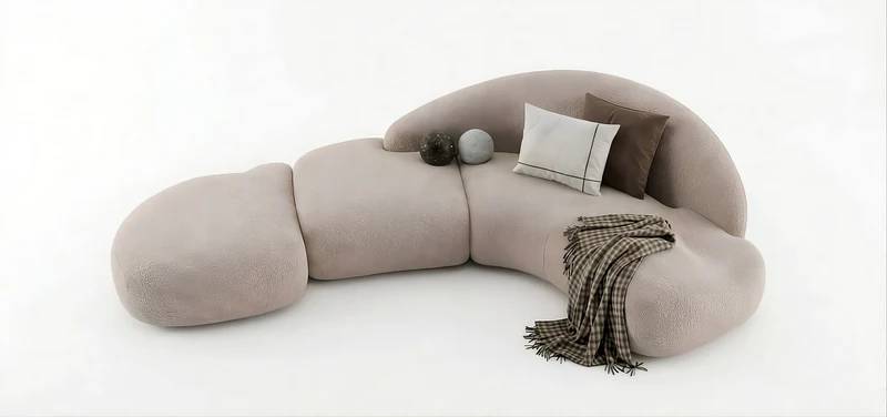 Modern Curved Cloud Sofa – Luxury Bouclé Upholstered Sectional Couch