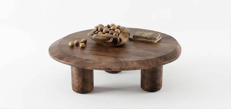 Modern Round Wooden Coffee Table – Solid Wood Minimalist Center Table