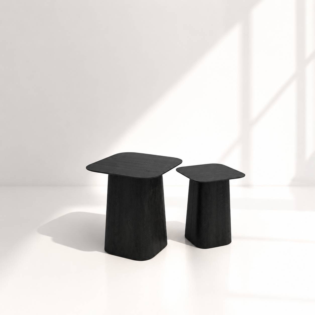Nox Minimalist Black Oak Side Table Set - Modern Nesting Accent Tables