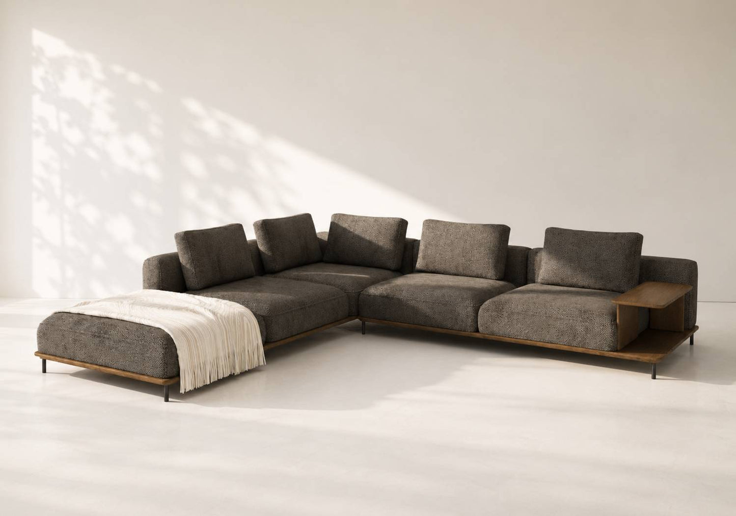 Kyoto Modern L-Shape Sectional Sofa with Integrated Wood Table