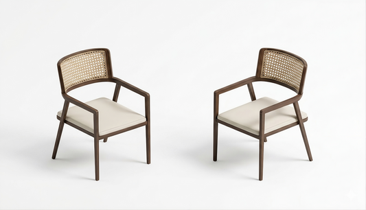 Modern Wooden Cane Back Armchair – Upholstered Seat Dining Chair