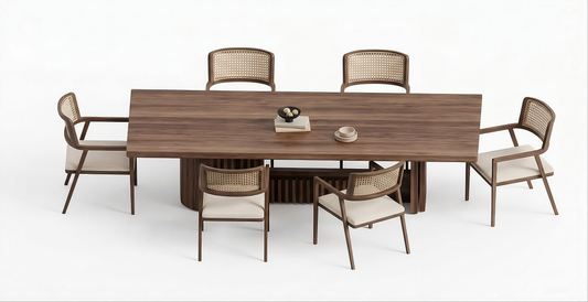Luxury Modern Wooden Dining Table Set with Cane Chairs – Elegant 6 Seater