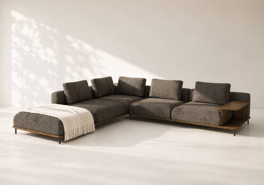 Kyoto Modern L-Shape Sectional Sofa with Integrated Wood Table